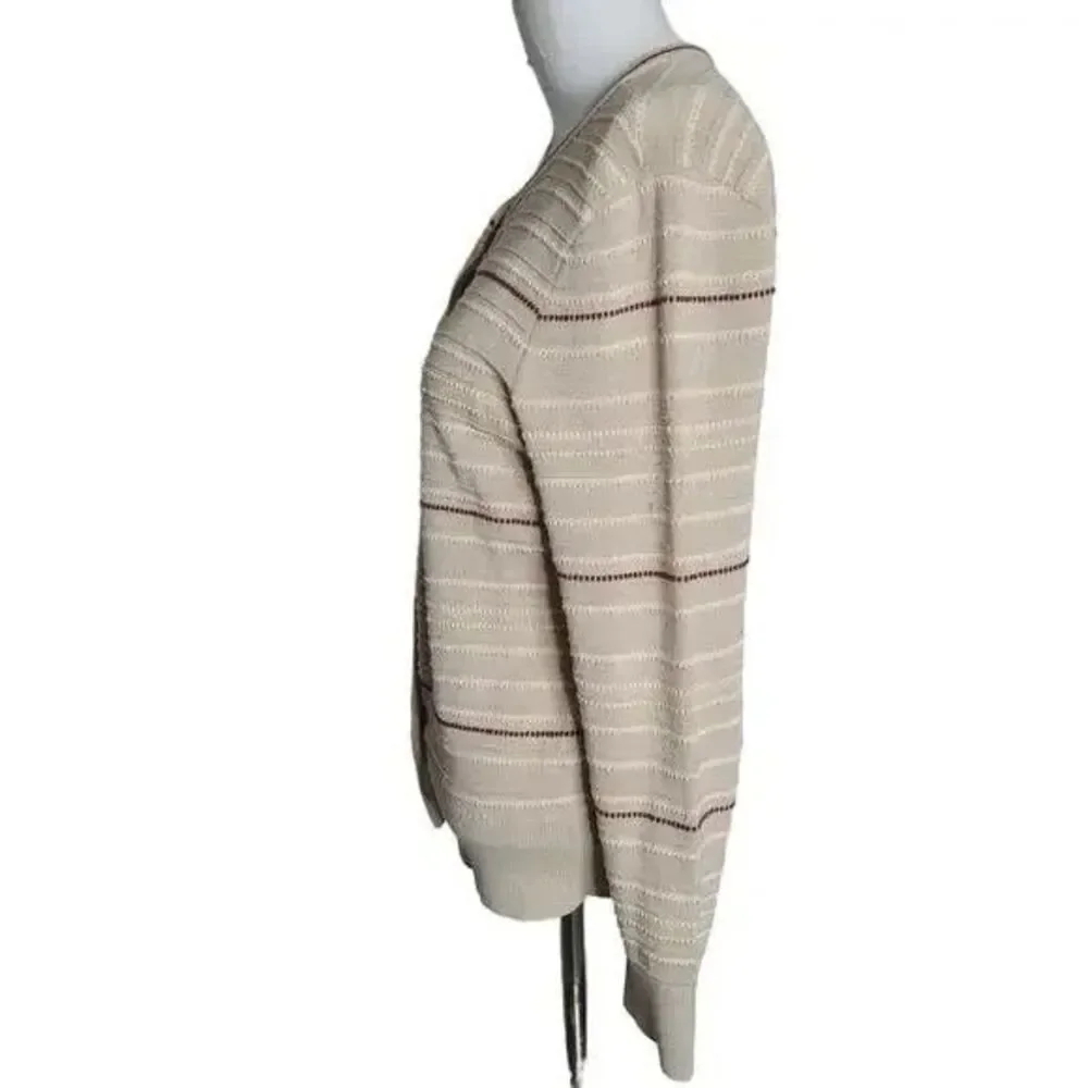 Land's End Small sweatshirt suplima cotton textured stripe button longsleeve